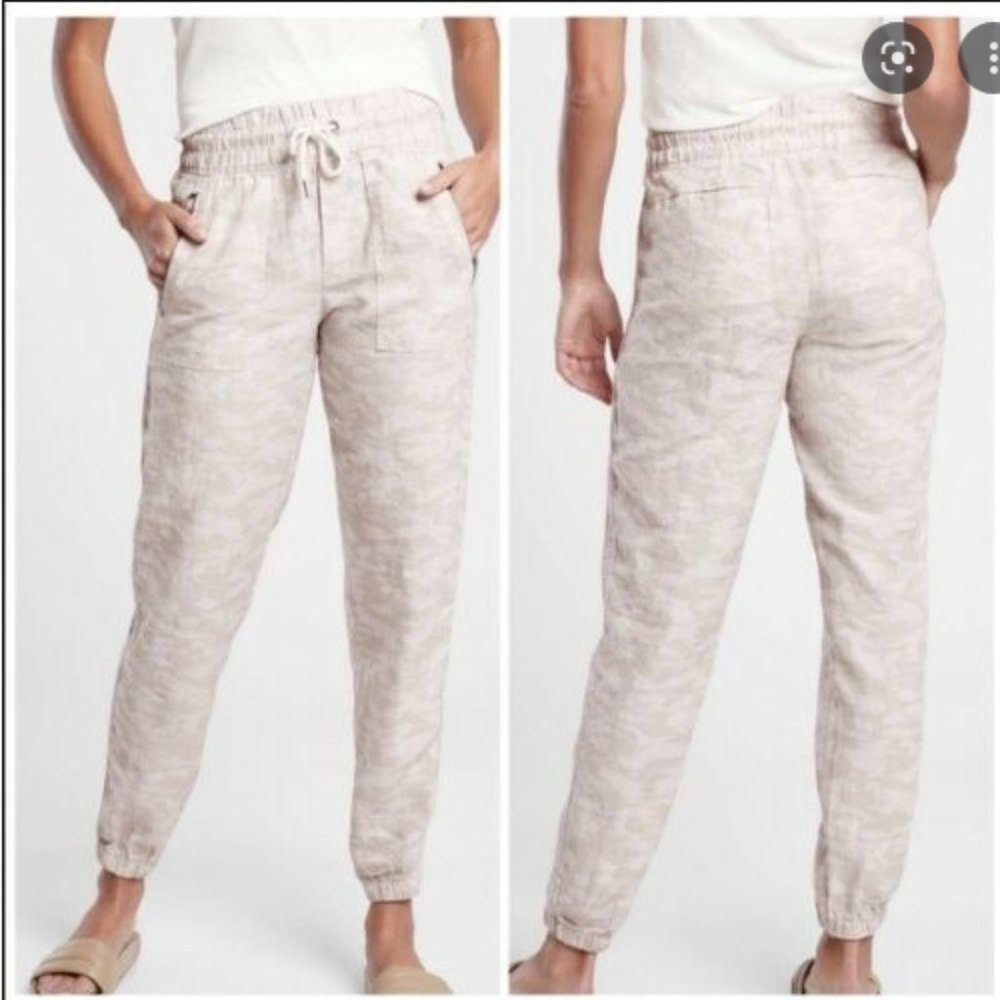 ATHLETA Cabo Tide Linen Jogger Pants Neutral Camo Light Weight Size 2